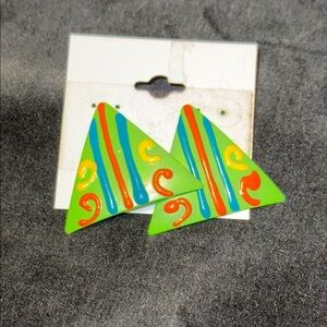 1980s vintage triangle green orange blue yellow pierced earrings